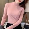 Autumn Winter Half High Collar Velvet Bottomed T-shirt Women Long Sleeve Solid Color All-match Pullover Top Tee