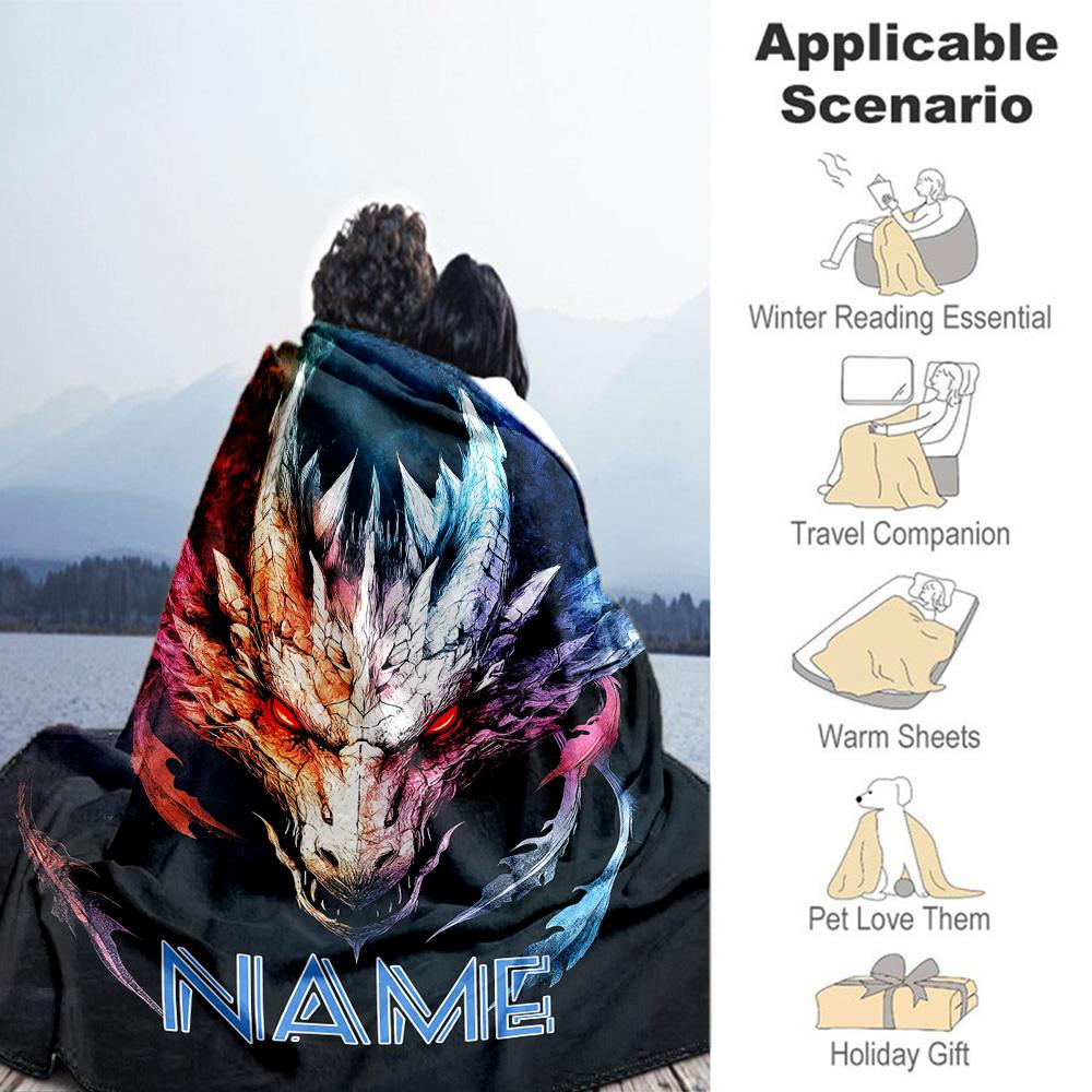 Fierce Dragon Customize Your Name Blanket Lightweight Personalized Blanket Soft & Cozy Throw For Office Office Chair Livingroom Sofa