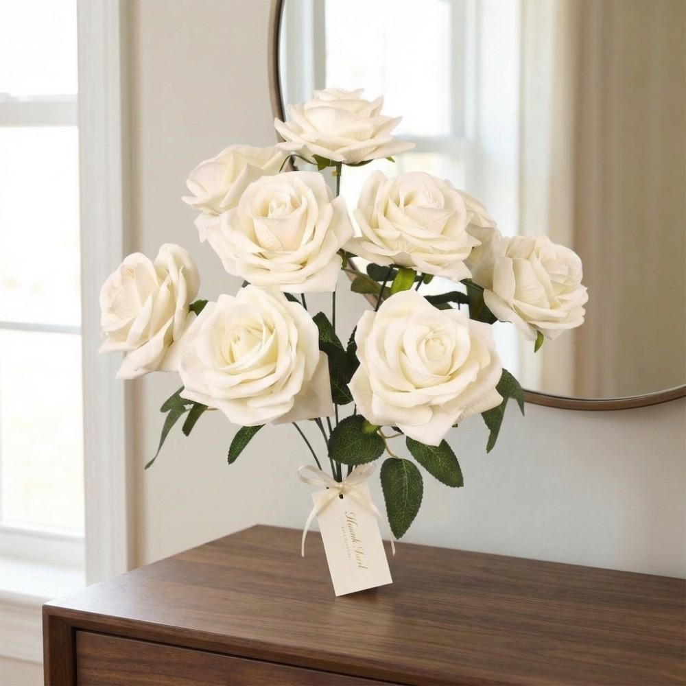9 Head Artificial Rose Flower Real Touch Green Leaves Faux Rose Flower Branch Handmade Luxury Fake Flower Valentine's Day