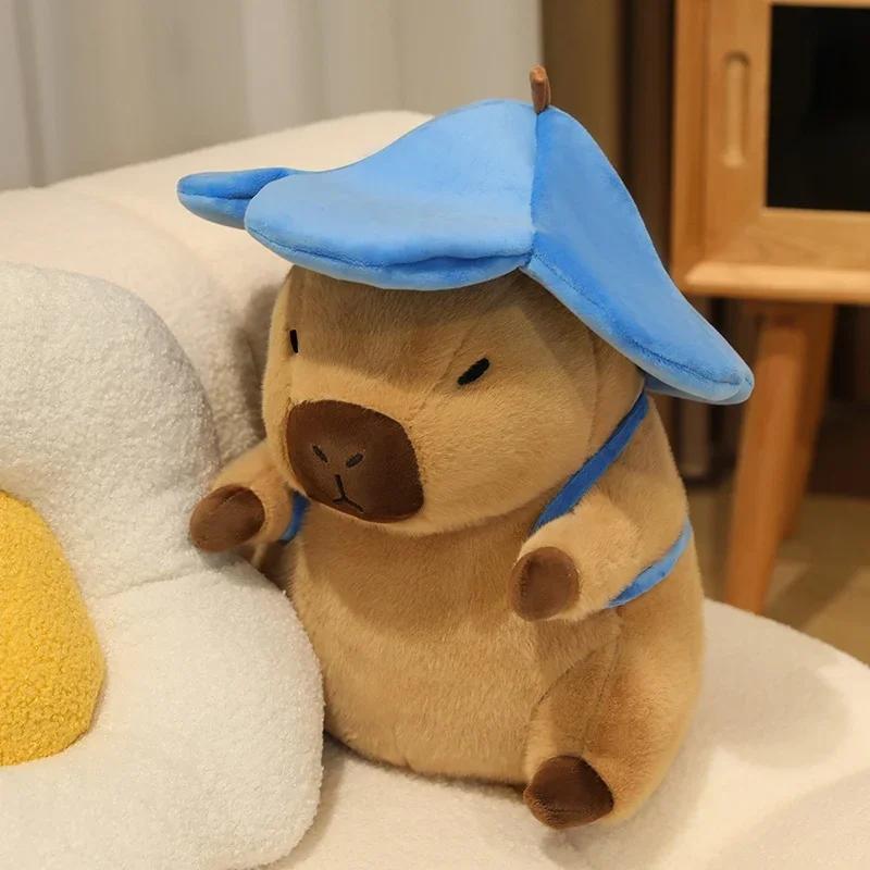 Flower Hat Capybara Soft Guinea Pig Carrying Backpack Doll Stuffed Comfort Pillow Kawaii Room Decor Birthday Gifts