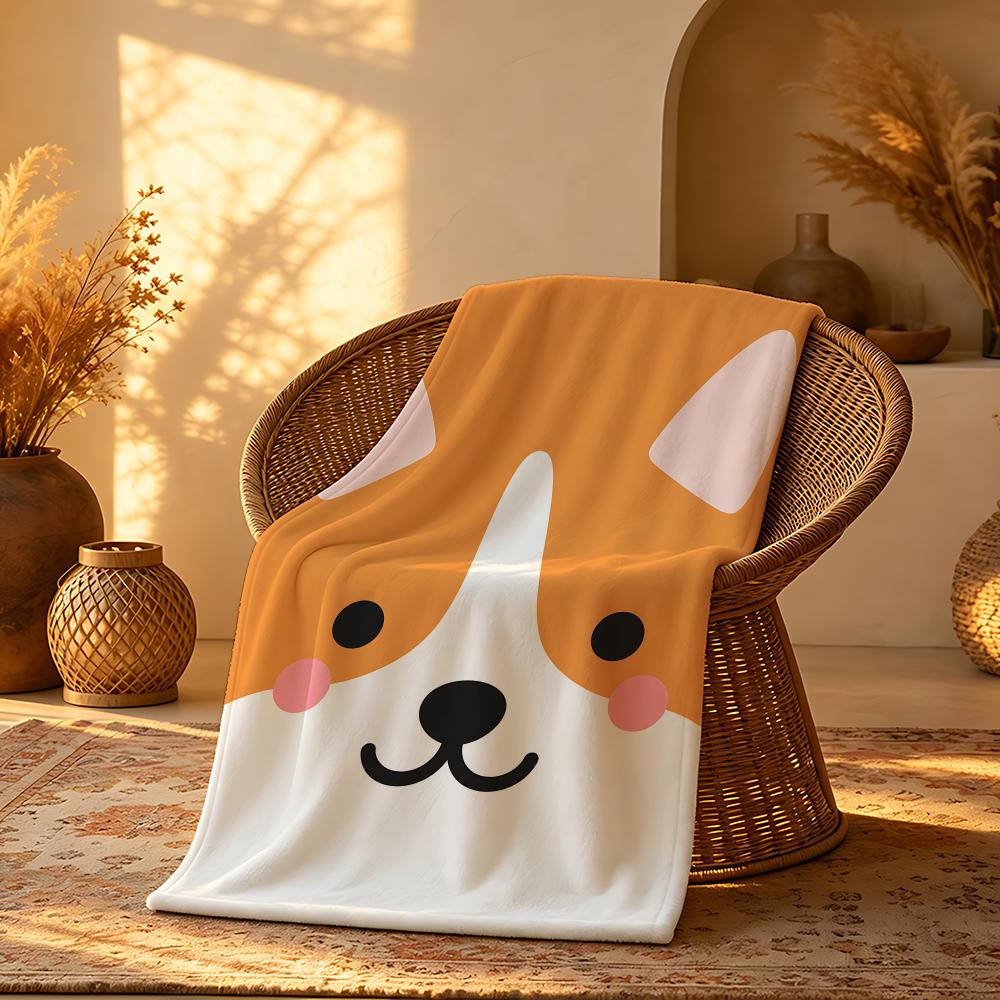 MinimalCartoonPetFace Throw Short Plush Throw Blanket Soft Skin-Friendly Multi-Scene Home Office