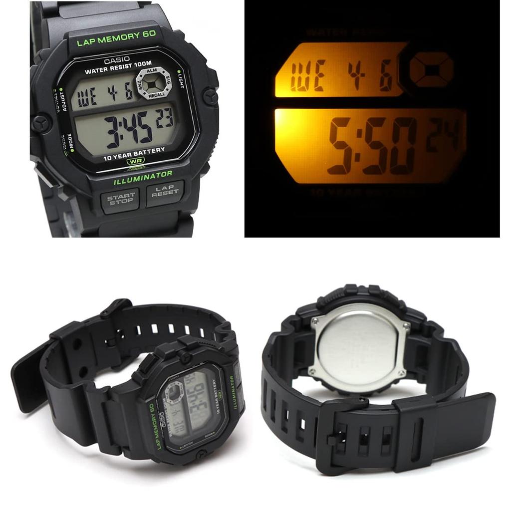 CASIO Sports Gear Square Digital Watch for and More Lap WS-1400H Sports, Running, Jogging, (60 Memory) (Black)