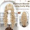 Harajuku Long Blonde Cosplay Wig 28inch Lolita Wig with Bangs Princess Curly Wavy Wig  Carnival