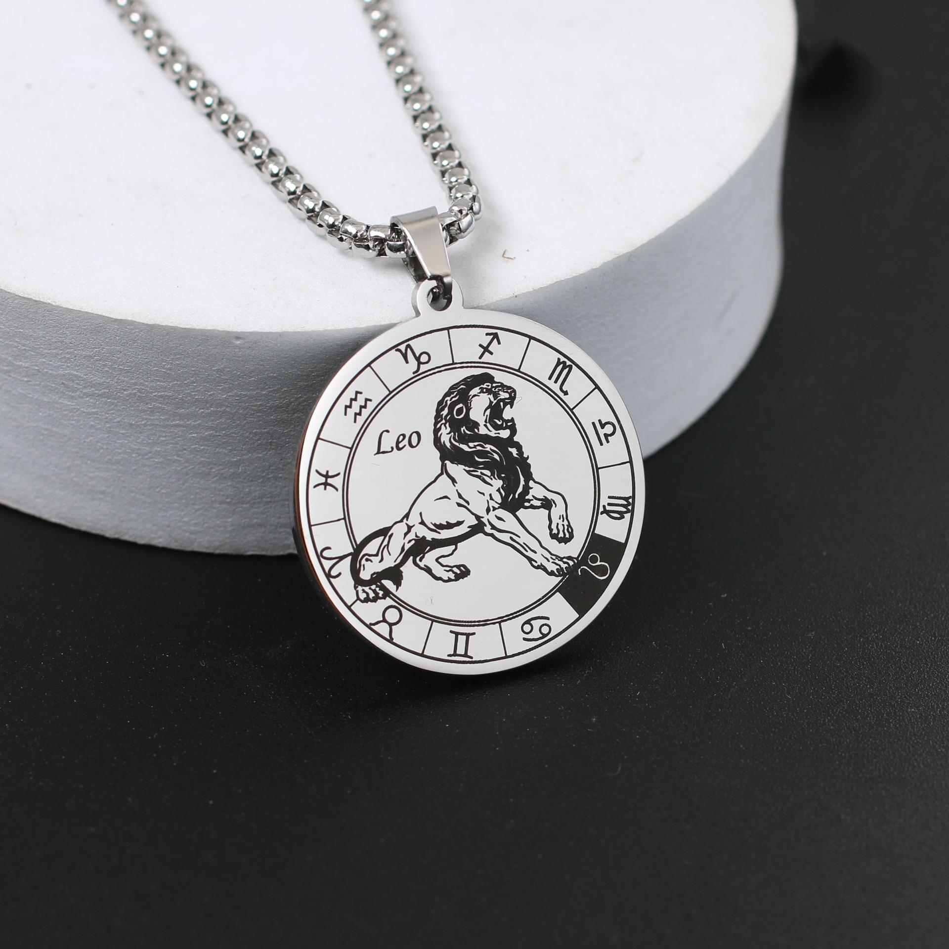 

Ожерелье со знаком зодиака для мужчин и женщин лучшему другу, собачьи жетоны, подарок на день рождения, ожерелье с 12 созвездиями, кулон, ювелирное изделие для пары, подарок Leo серебряный
