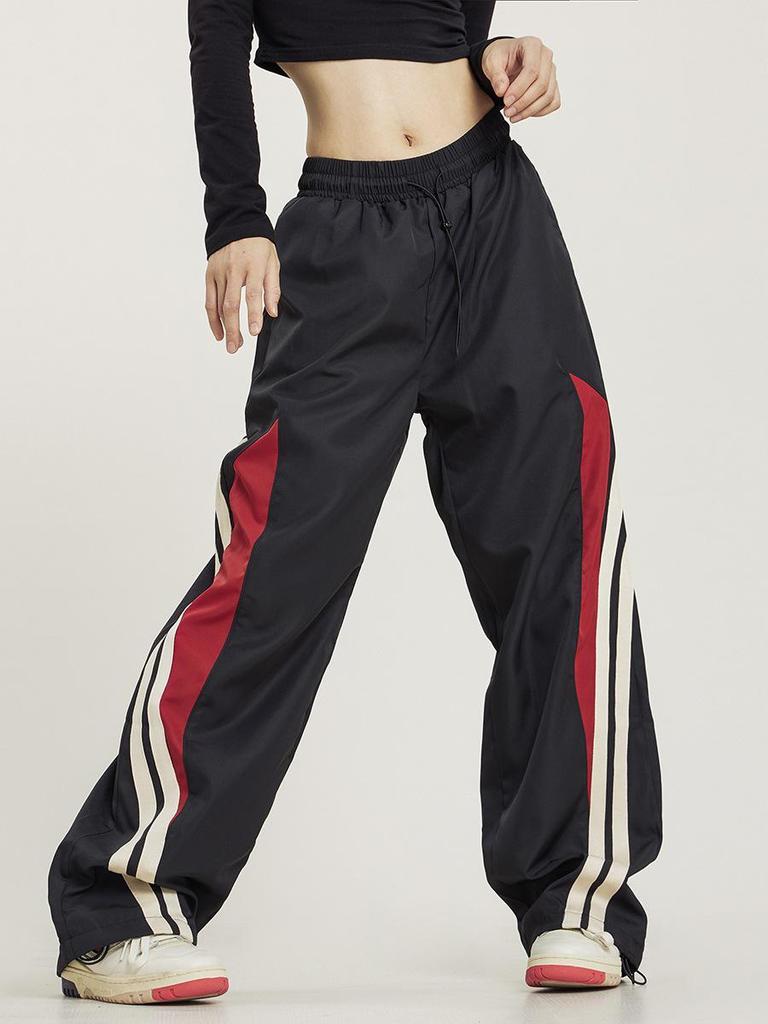 Amerikanische Harajuku Retro Jogginghose - Elastischer Bund Patchwork Hohe Taille Weites Bein