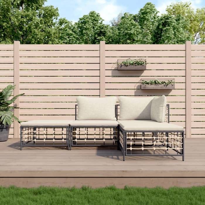 VidaXL Salon de Jardin 4 pcs avec Coussins, Mobiliers de Patio avec Dossier, Ensemble de Canapés, Meubles de Terrasse 3186726