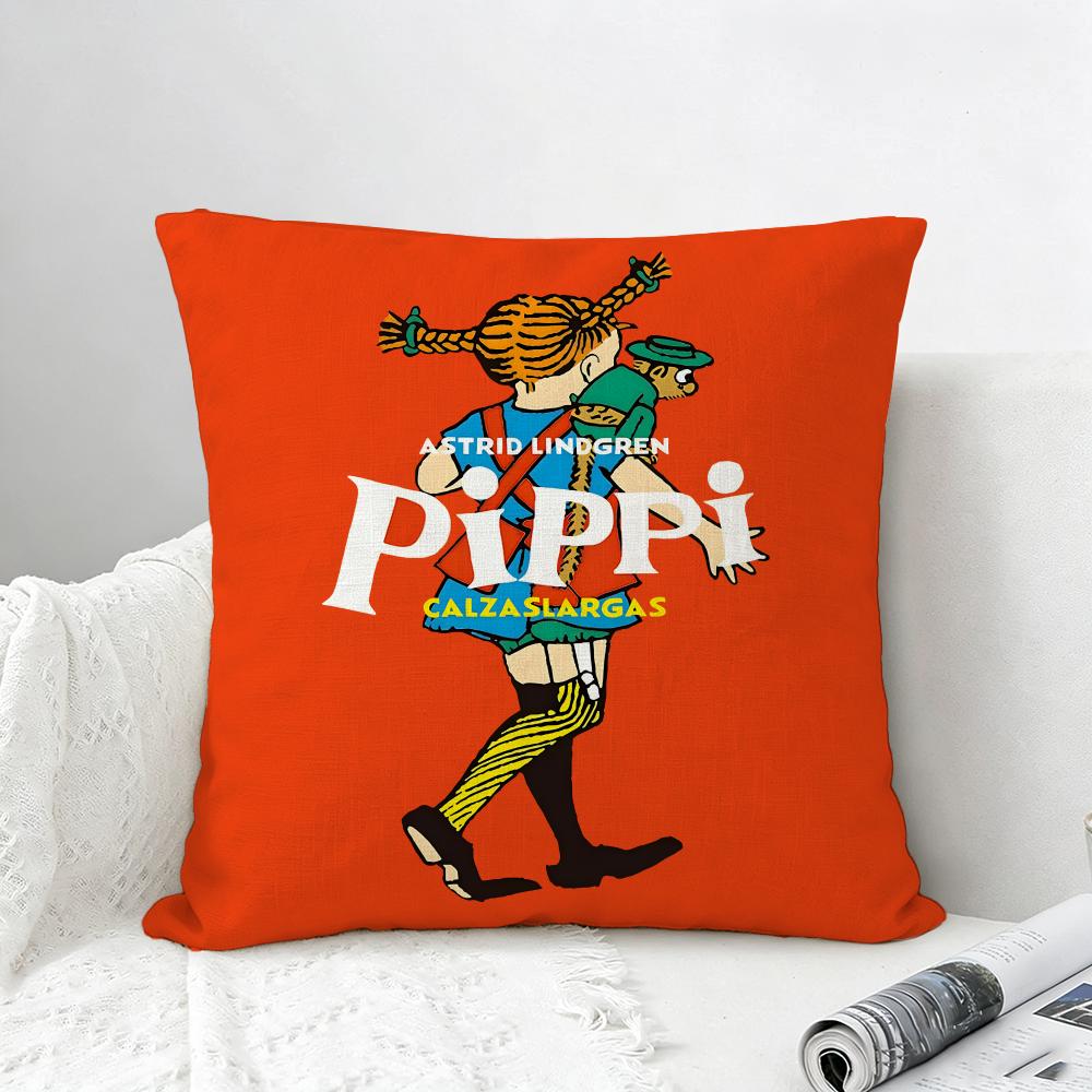 Book Pippi Longstocking Cushion Cover Natural Linen Pillowcase Set AllinOne Decor for Sofa Bedroom Chair