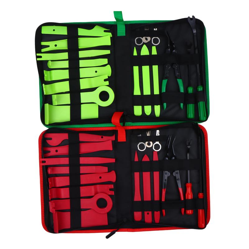 Ensemble d'outils de retrait de garnitures 11/19 pièces Pince à clips Pince pour enlever la sellerie Nylon Ensemble de retrait de panneaux de voiture avec sac de rangement portable