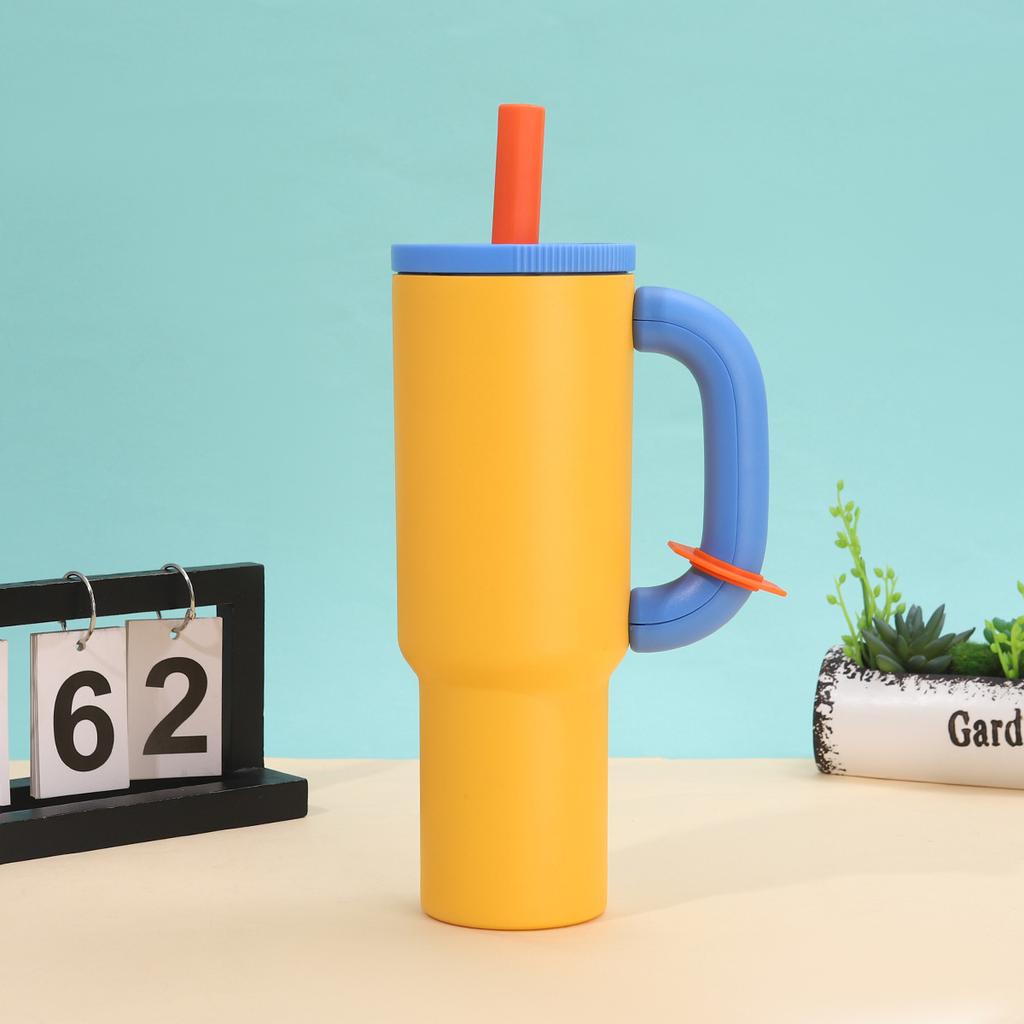 304 stainless steel thermos cup dopamine color scheme handle Bingba cup outdoor portable straw cup