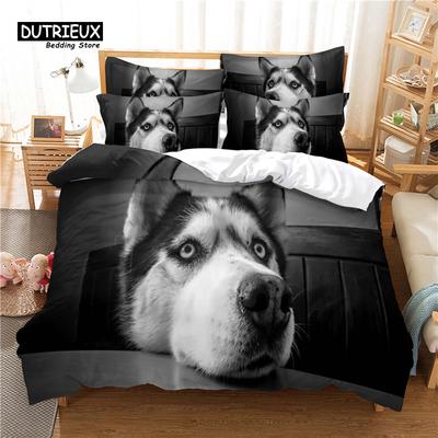 Cute Husky Duvet Cover Set, Fashion Dog Bedding Set, Soft Comfortable Breathable Duvet Cover, For Bedroom Guest Room Decor