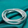 925 Sterling Silver Smooth Three Round Ring Bangles Bracelet for Women Charm Wedding Engagement Fashion Jewelry
