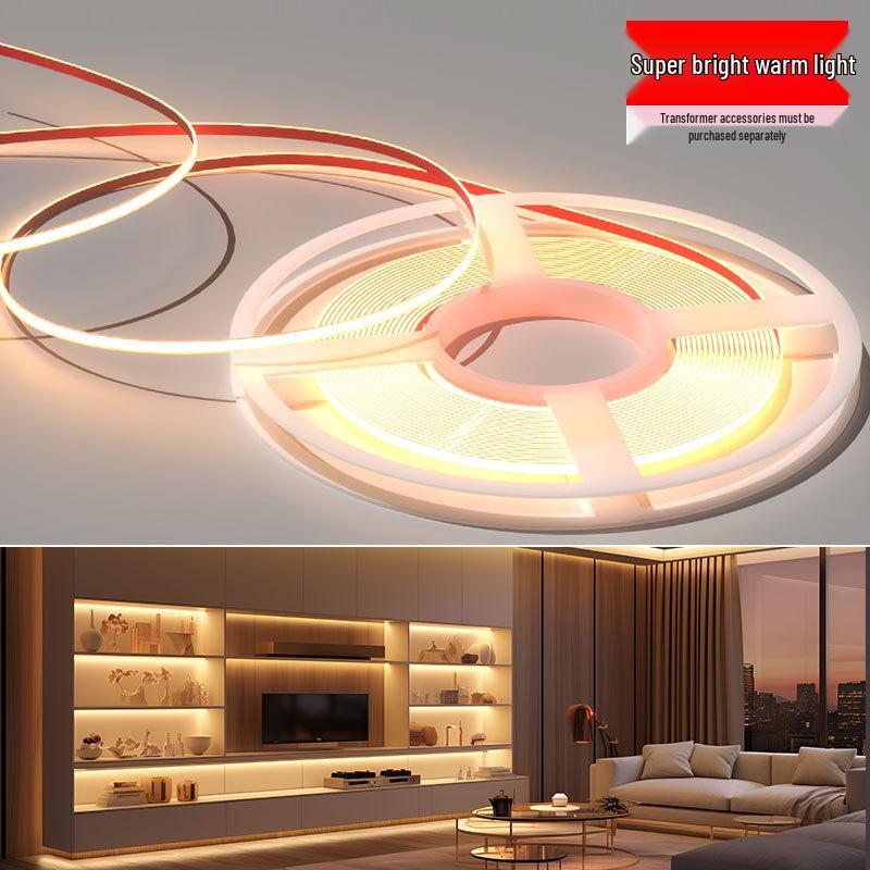 24V Low Voltage Self-Adhesive COB LED Strip Light for Living Room, Cabinet, and Recessed Card Slots