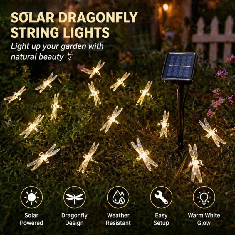 Dragonfly LED Solar String Lights Waterproof Colorful Decorative Lamp Outdoor Garden Balcony Patio Night Landscape Lighting