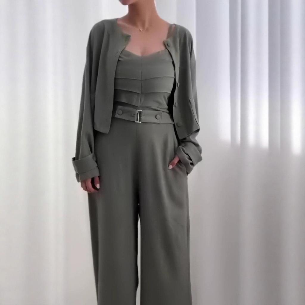 2025 Cross-border European and American Women's Clothing Amazon Early Autumn New Waist and Thin Jumpsuit Sunscreen Top
