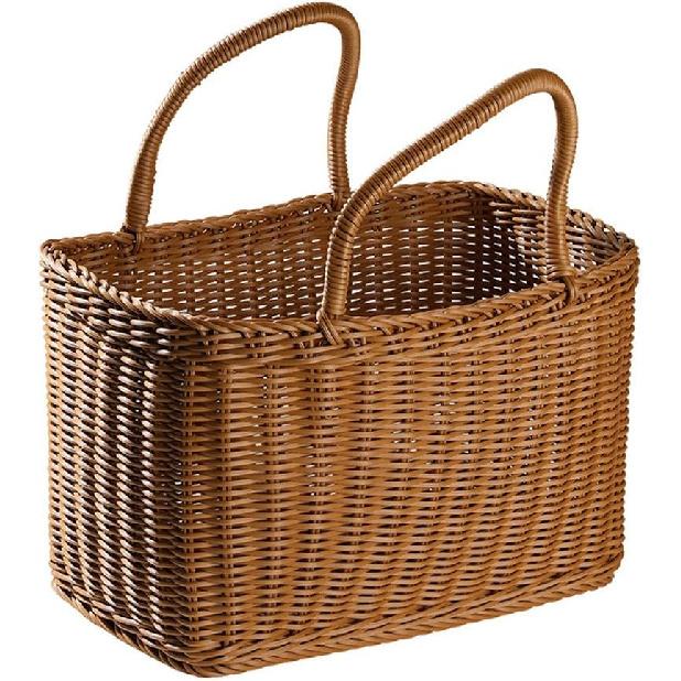 Alipis Decorative Woven Basket with Handle, Brown Plastic Rattan Flower Arrangement Basket for Storage, Picnic, Home Decor, Fruits, Vegetables,