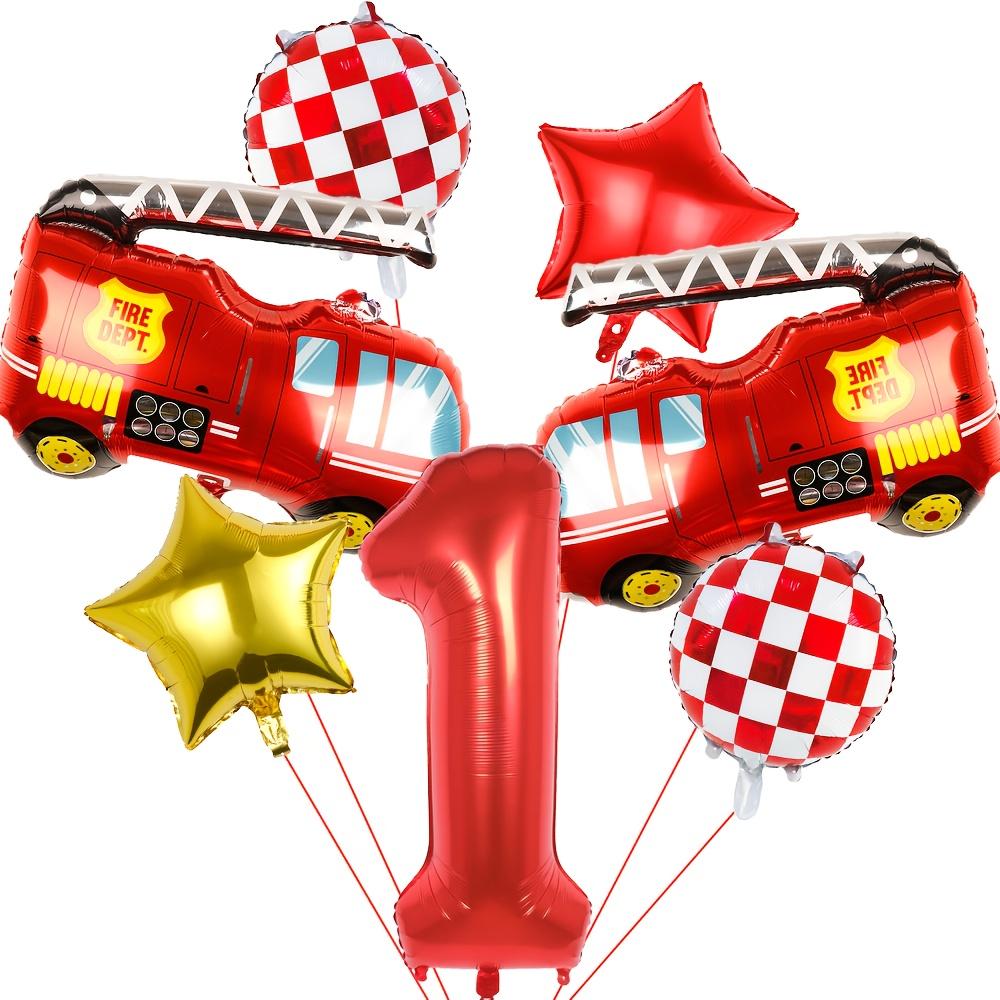 7pcs Fire Truck Red and Gold Five-Pointed Star Balloon Set 32inch Red Numbers 1~9 for Birthday Washing Fire Theme Decoration Toy