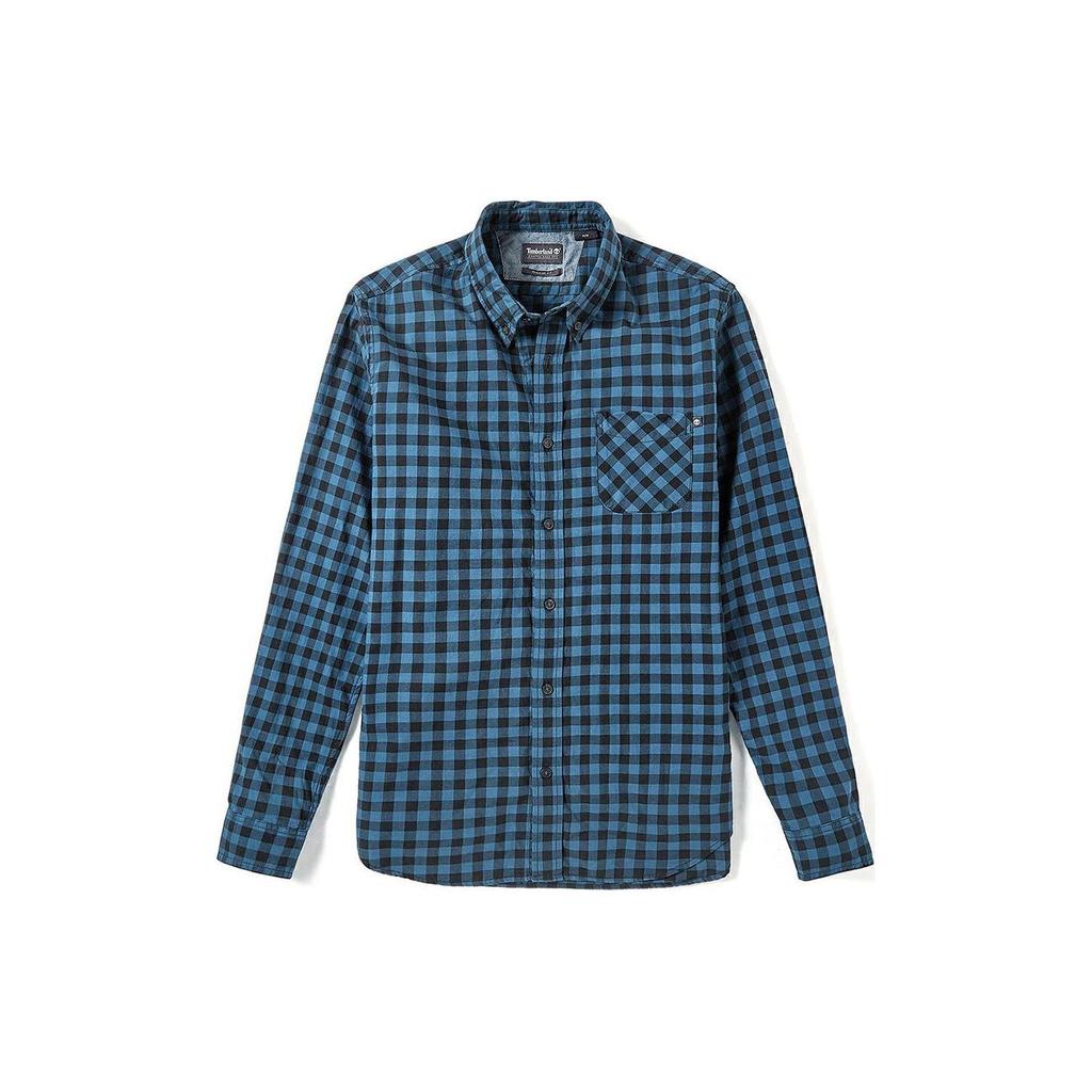 Timberland Plaid Letter Print Single-Breasted Breathable Loose Fit Long Sleeve Shirt Men Shirts Blue A29N8-G66