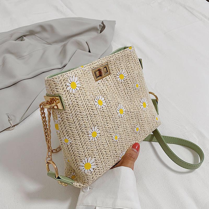 SCIONE Letní slaměná tkaná taška 2020 Nová dámská crossbody taška Western Styl All-match Chain Woven Crossbody taška na jedno rameno