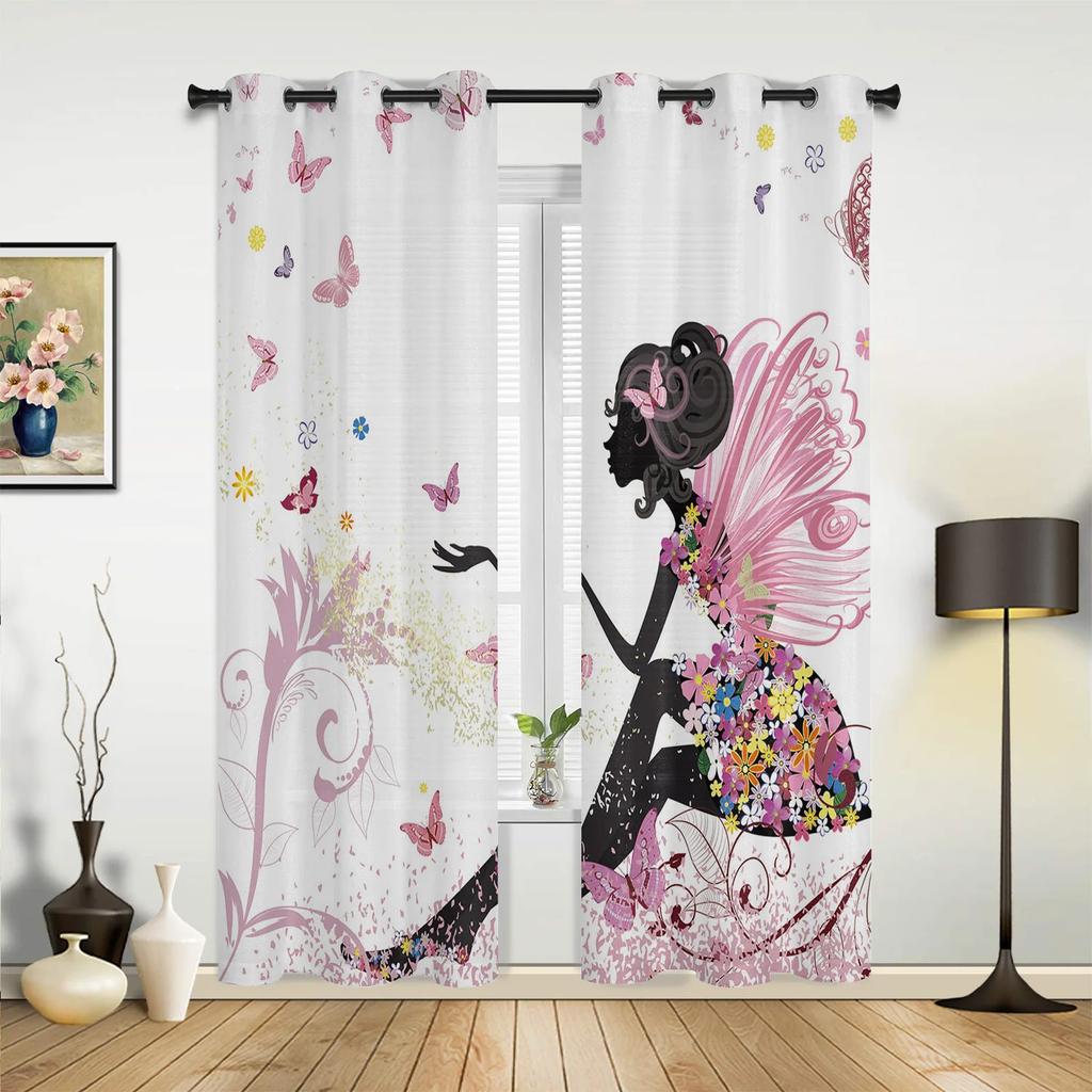 Butterfly Woman Fantasy Flower Petals Window Curtains Home Decor Living Room Curtains Kid's Room Cortinas For Kitchen Bedroom