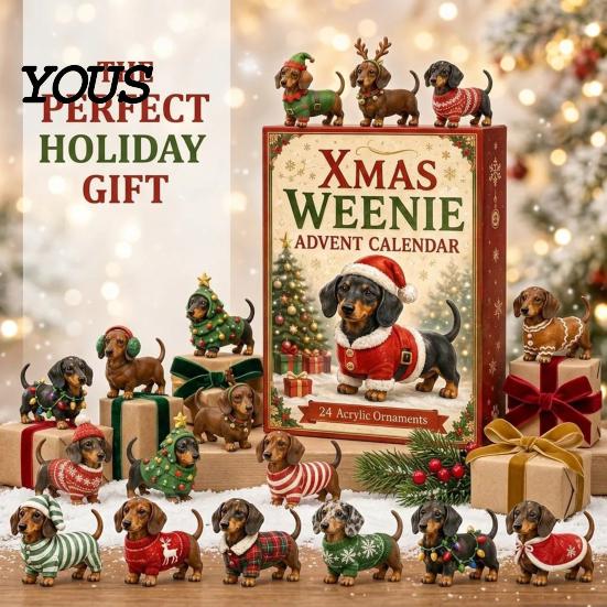 Holiday Countdown Gift 2026 Christmas Dachshund Advent Calendar, 3D Collectible Ornament Set PVC Figures with 24 Mini Dog Figures, for Kids