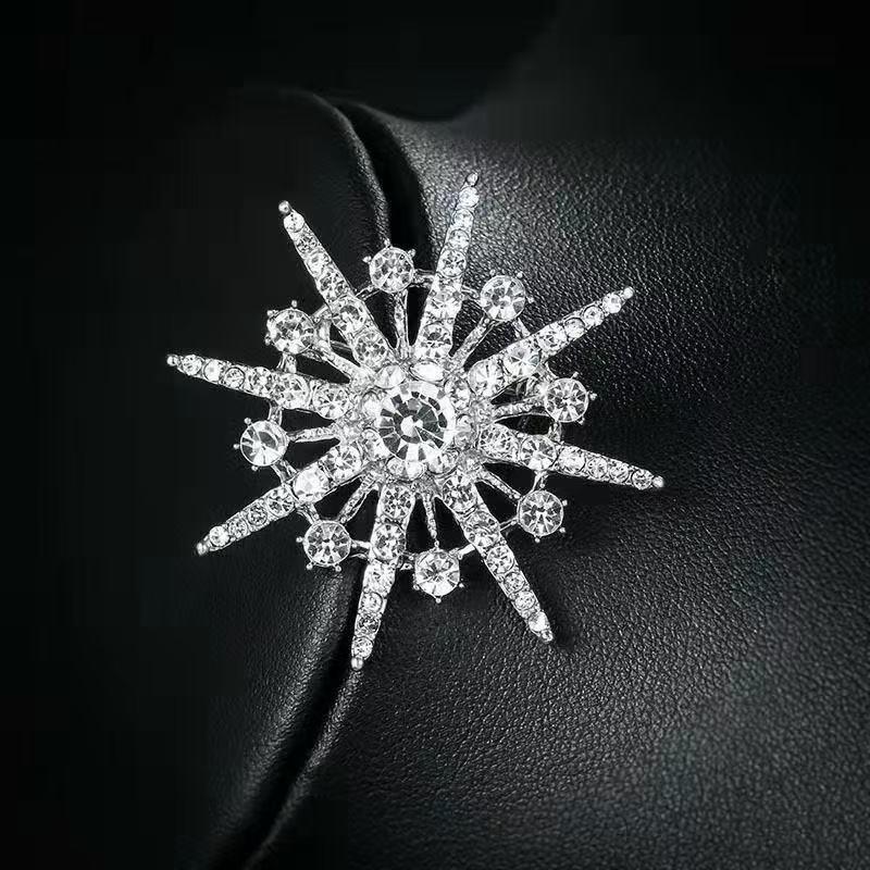 Elegant Silver Snowflake Diamond Brooch - Women s Luxury Corsage Accessory.
