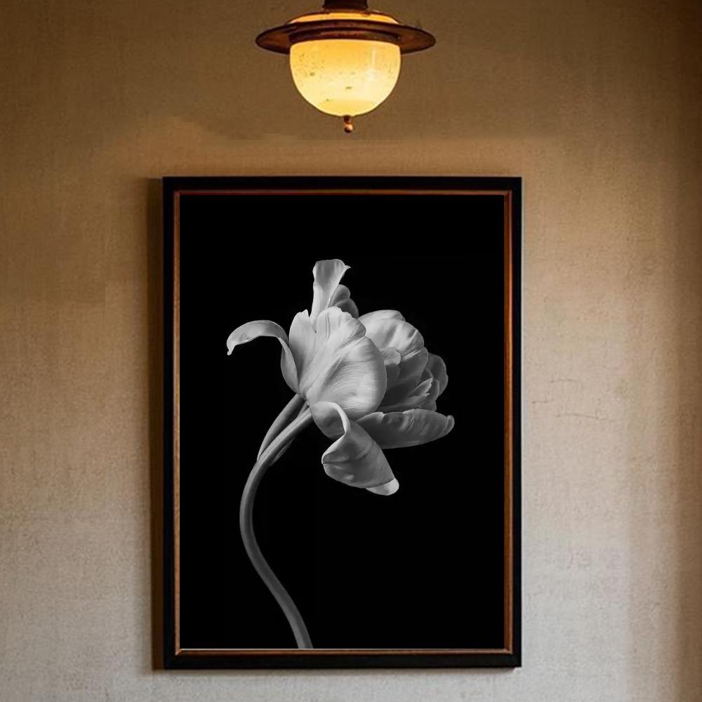 Black And White Art Plant Flower Poster HD Art Sticky Wall Waterproof Home Living Room Bedroom Bar Aesthetic Decoration
