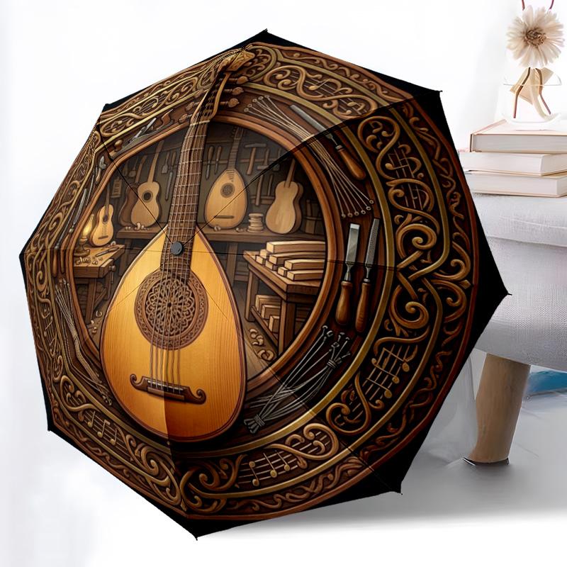 Guitar Craftsmanship Artistry pattern umbrella, portable and foldable design, 8 ribs, a casual accessory for Halloween, Christmas, and birthday gifts.