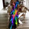 Women Plus Size V Neck Short Sleeve Black Golden Printed Straight Maxi Dress