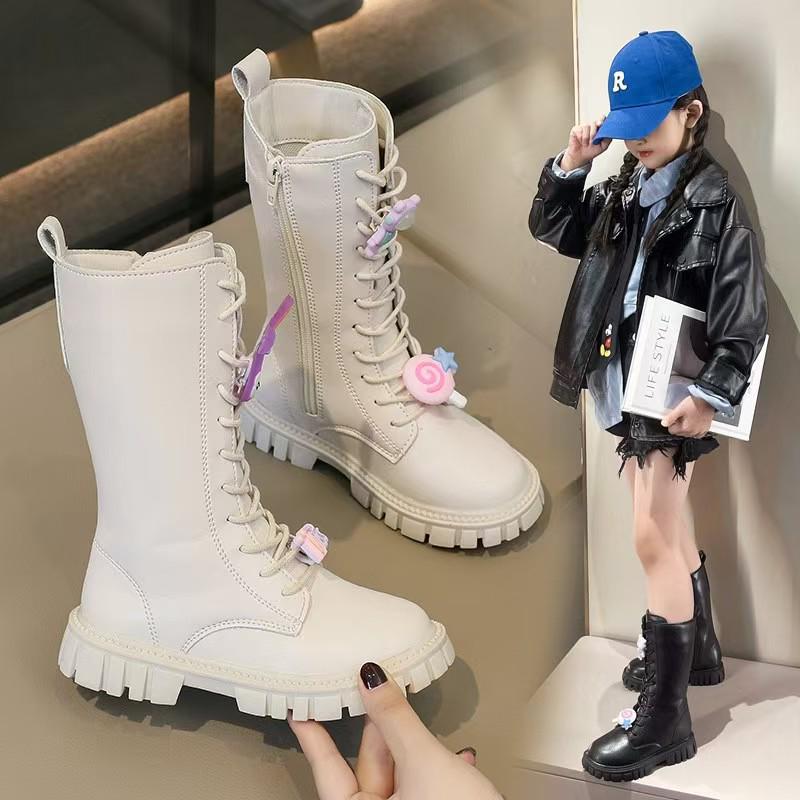 Girls' Leather Martin Boots: Cute Buckle High Boots for Autumn/Winter 2025