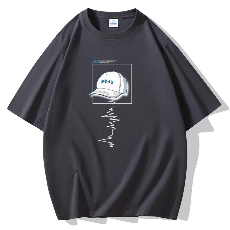 Cap Pattern Men Short Sleeves T-shirt 100% Cotton Casual Tee Large Size