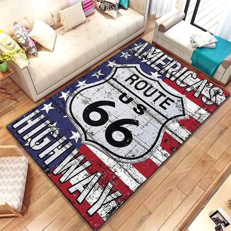Historic Route 66 Carpet Mother Road Area Rug for Home Bathroom Living Room Table Bedroom Sofa Doormat Decor, Non-slip Floor Mat