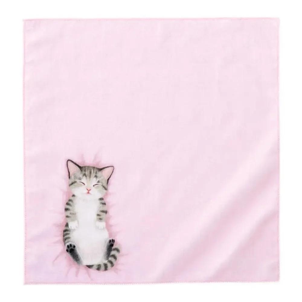 Small Milk Cat Handkerchief Small Hand Towel Cat Pattern Portable Sweat Catty Pocket Handkerchief Square Towel Japanese