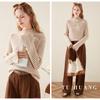 TUHUANG Women's Pure Wool Striped Colorblock Half-High Collar Sweater