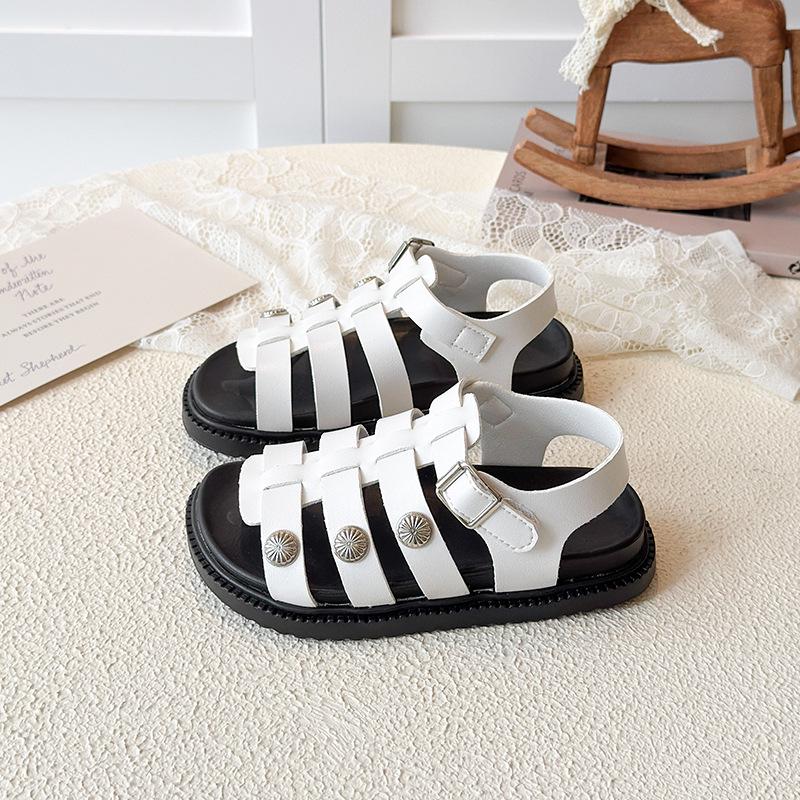 Girls' Versatile Roman Sandals 2026: Trendy Rivet Soft Sole Princess Shoes with Non-slip Hollow Design