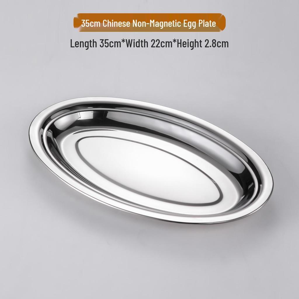Stainless Steel Oval Plate for Grilled Fish, Steamed Fish, Fruit, Rice, Noodles, and Eggs.
