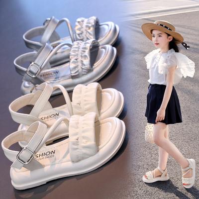 2025 Summer New Kids Sandals for Girls Anti-slippery Soft Sole Toddler Beach Shoes Open-toe Princess Party Flats Elegant Simple