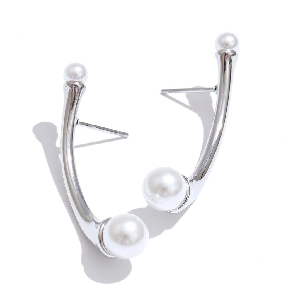 

Yhpup Daily Stainless Steel Simulated Pearl Fashion Earrings 16K Golden Platinum PVD Plated Geometric Chic Modern Korean Jewelry