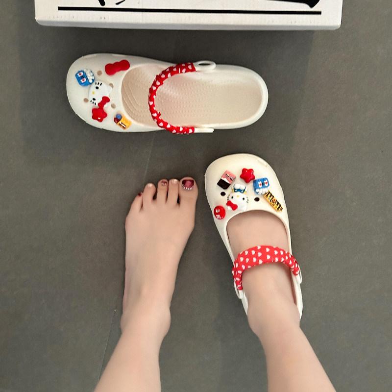 2026 Summer Cartoon Flat Sandals for Women Closed Toe Clog Sandals Two-Way Wear Slip-On Casual Shoes