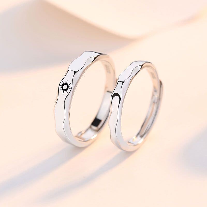 2 sztuk Sun Moon Lover pierścionki dla par prosty pierścionek otwierający dla pary mężczyźni kobiety ślub zaręczyny obietnica biżuteria walentynkowa