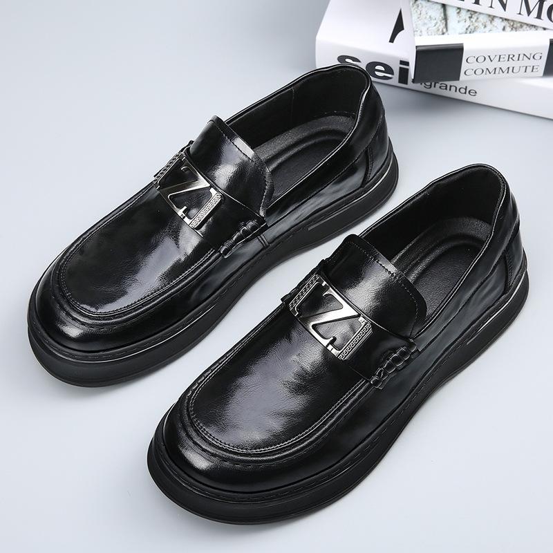 New Men's Shoes Lazy Business Hollow Casual Leather Shoes Men's Thick-soled Versatile Leather Breathable Doudou Shoes