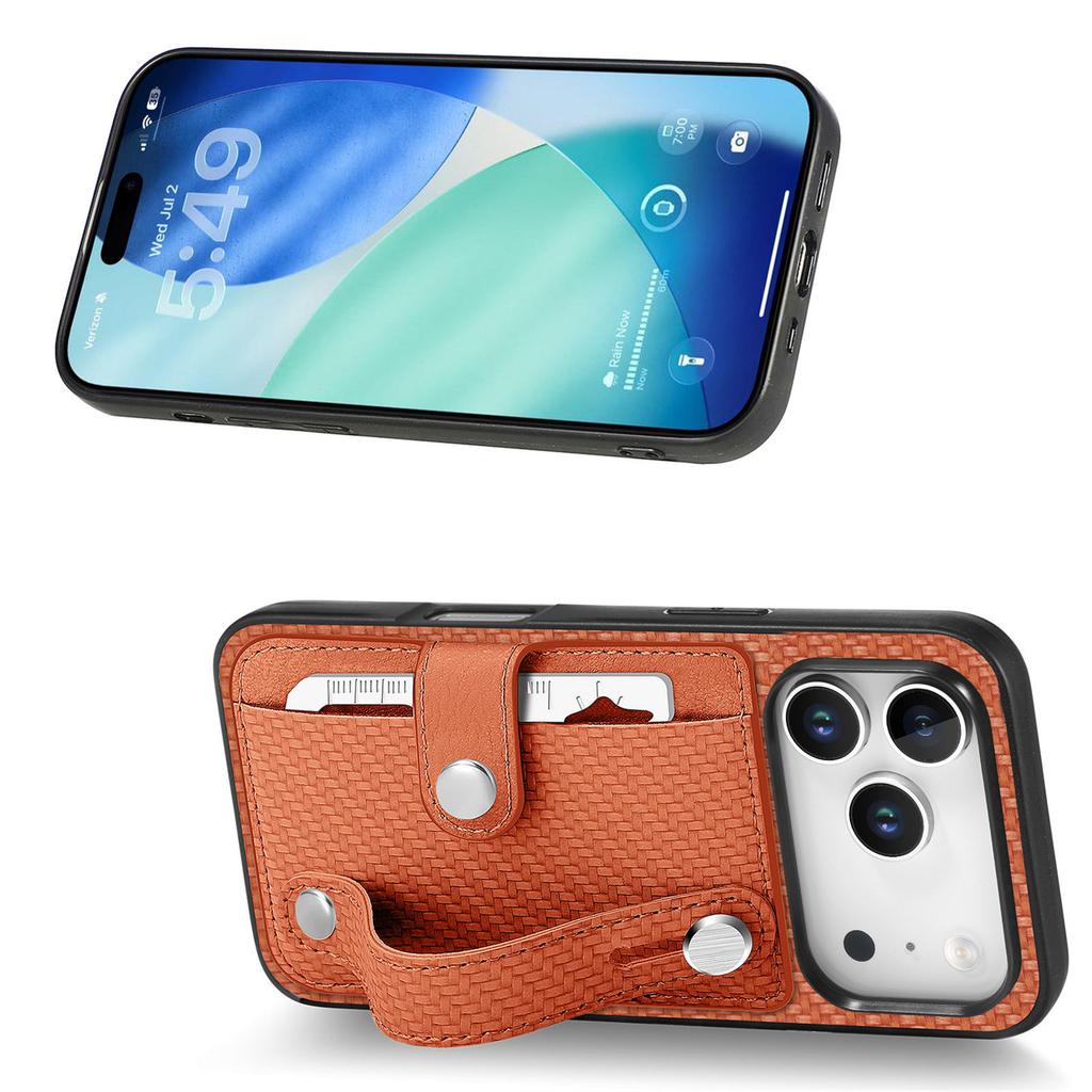 For iPhone 17 Pro Case Carbon Fiber Texture Leather Phone Back Cover with Card Holder