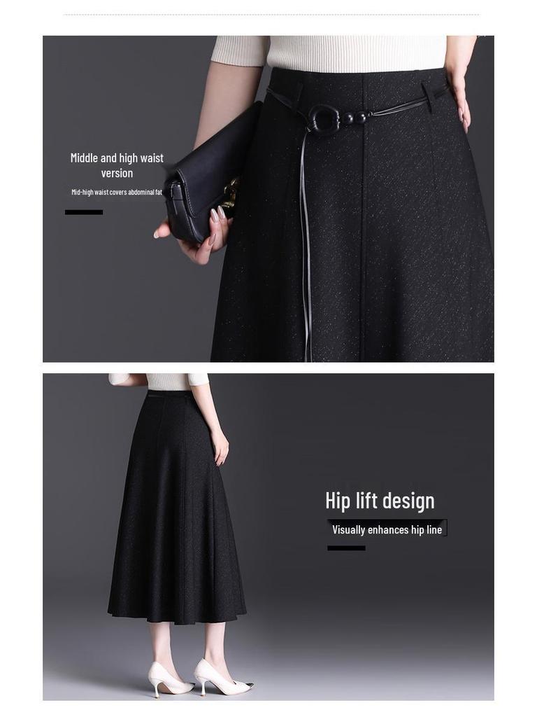 2026 Spring Women's High Waist A-Line Mid-Length Skirt with Wide Hem