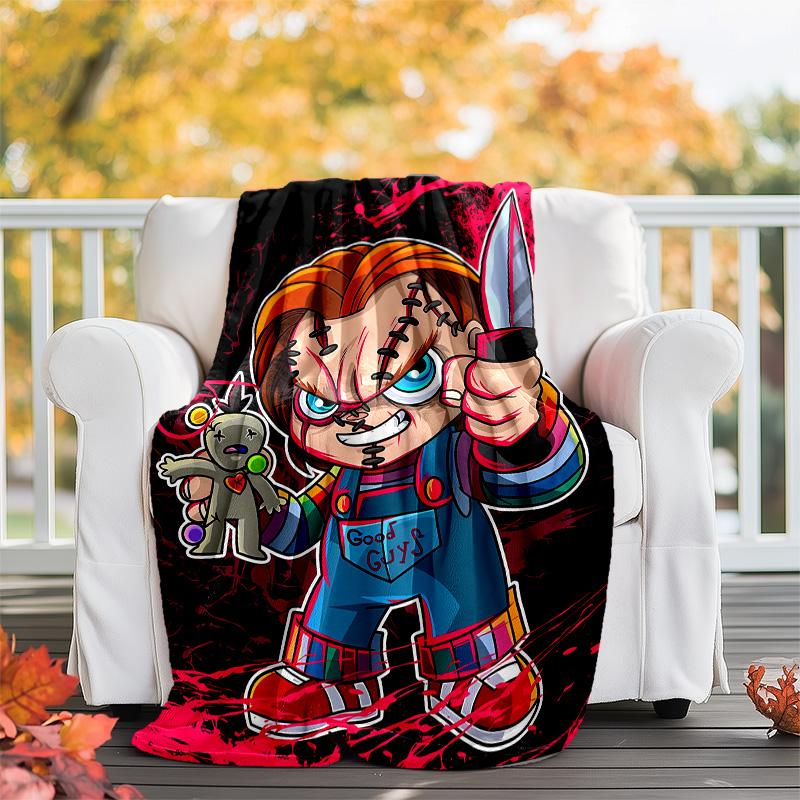 1pc Chucky2 Theme Blanket - Digital Print, Polyester, Cozy for All Seasons, Perfect for Outdoor, Camping, and Travel