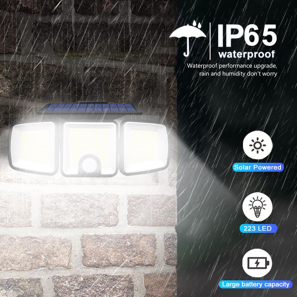 Solar Motion Sensor Outdoor Lights Waterproof 3 Heads 236/223LED Solar Security Lights Waterproof Wall Light Yard Garage Patio