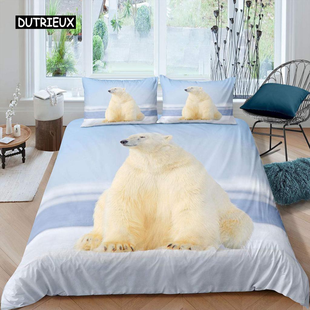 סט ציפה לפוך דובי קוטב מידה קווין סט מצעים דובי קוטב דוגמת חיה כיסוי לפוך מודפס בדוב למבוגרים בני נוער ילדים