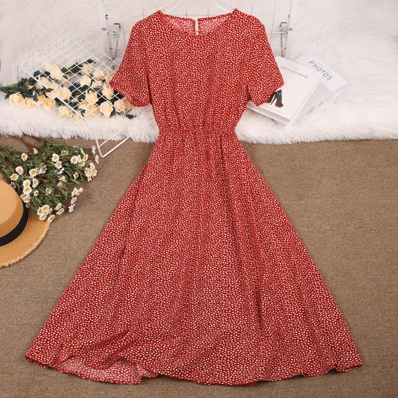 

Летнее женское платье с круглым вырезом, женственное, с цветочным принтом, подчеркивающее талию, длинная юбка, свободное, повседневное, с коротким рукавом XL красный