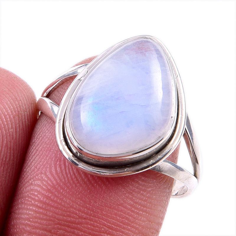 

Natural Rainbow Moonstone Gemstone 925 Solid Sterling Silver Ring Size 9 n0J34