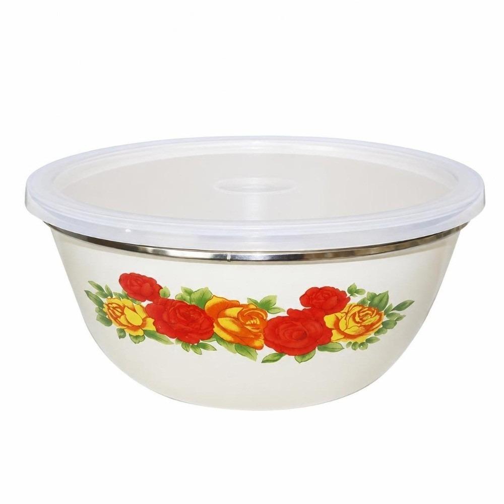 with Lid Enamel Mixing Bowl Chinese Rose Print Instant Noodle Bowl Vintage Enamel Bowl Camping