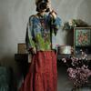 Johnature Women Vintage Patchwork Spring Chinese Style Print Floral O-Neck Long Sleeve Female T-Shirts