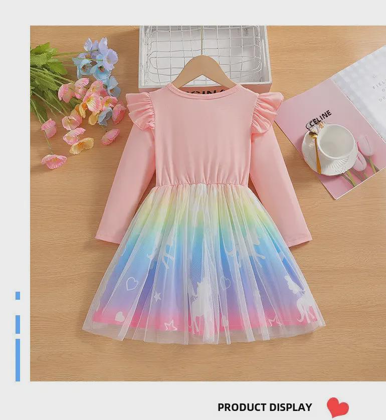 Rochie din plasă prințesă unicorn de toamnă 2025 pentru fete - design de desene animate cu zâne la modă pentru copii mici